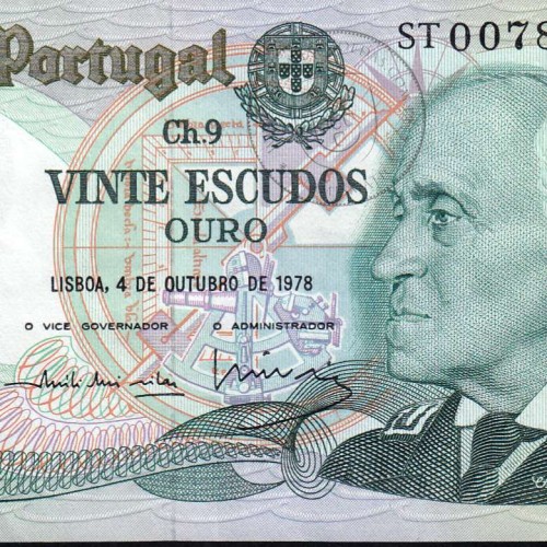 20 Escudos 1978 Gago Coutinho 4/10/1978, 20$00 Vinte Escudos 4/10/1978 Chapa:9 Banco de Portugal, (NC), Pick 176b 13.57