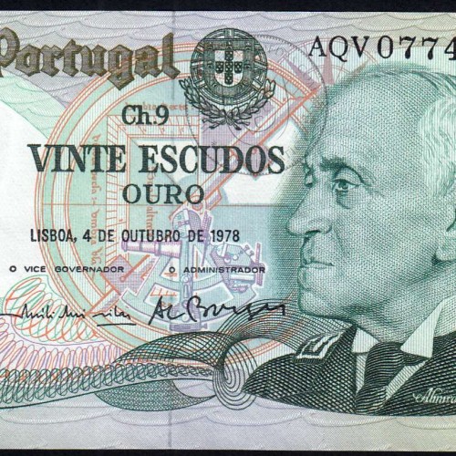20 Escudos 1978 Gago Coutinho 4/10/1978, 20$00 Vinte Escudos 4/10/1978 Chapa:9 Banco de Portugal, (QNC), Pick 176b 13.49
