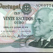 20 Escudos Admiral Gago Coutinho 4.10.1978, Vinte Escudos 4 Outubro 1978 Plate 9 - Bank of Portugal, (QNC), Pick 176b 13.49