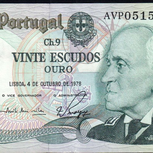 20 Escudos Admiral Gago Coutinho 4.10.1978, Vinte Escudos 4 Outubro 1978 Plate 9 - Bank of Portugal, (QNC), Pick 176b 13.44