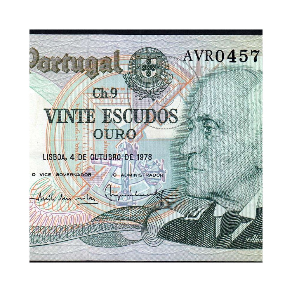 20 Escudos 1978 Gago Coutinho 4/10/1978, 20$00 Vinte Escudos 4/10/1978 Chapa:9 Banco de Portugal, (QNC), Pick 176b 13.61