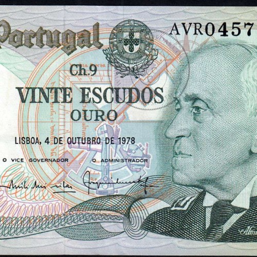 20 Escudos 1978 Gago Coutinho 4/10/1978, 20$00 Vinte Escudos 4/10/1978 Chapa:9 Banco de Portugal, (QNC), Pick 176b 13.61