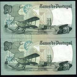 Lot of 2 banknotes, numbers followed, 20 Escudos 4.10.1978 Admiral Gago Coutinho, Plate:9 Bank of Portugal, (NC), Pick176b 13.44
