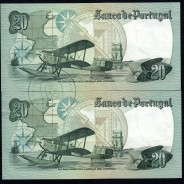 Lot of 2 banknotes, numbers followed, 20 Escudos 4.10.1978 Admiral Gago Coutinho, Plate:9 Bank of Portugal, (NC), Pick176b 13.44