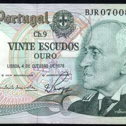 20 Escudos 1978 Gago Coutinho 4/10/1978, 20$00 Vinte Escudos 4/10/1978 Chapa:9 Banco de Portugal, (QNC), Pick 176b 13.44