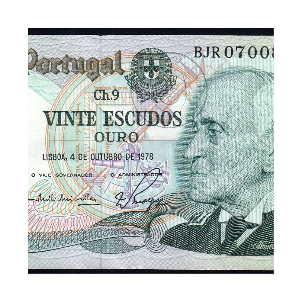 20 Escudos Admiral Gago Coutinho 4.10.1978, Vinte Escudos 4 Outubro 1978 Plate 9 - Bank of Portugal, (QNC), Pick 176b 13.44
