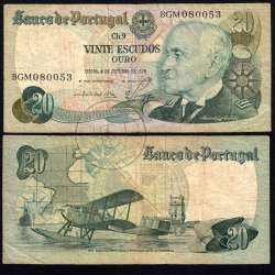 Nota de 20 Escudos 1978 Gago Coutinho, 20$00 04/10/1978 Chapa: 9 - Banco de Portugal (Circulada)