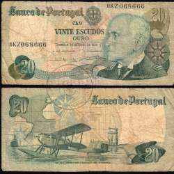 Nota de 20 Escudos 1978 Gago Coutinho, 20$00 04/10/1978 Chapa: 9 - Banco de Portugal (Muito Circulada)
