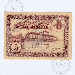 Cédula 5 Centavos Arcos de Valdevez Hospital de S. José, (NC), Referencia nº 640 variante Tipo I, no catálogo I.C.P.
