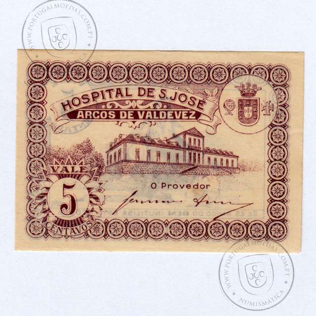 Portuguese notgeld, 5 Centavos Arcos de Valdevez Hospital de S. José, (NC), Private emergency money notes from 1917 to 1925.