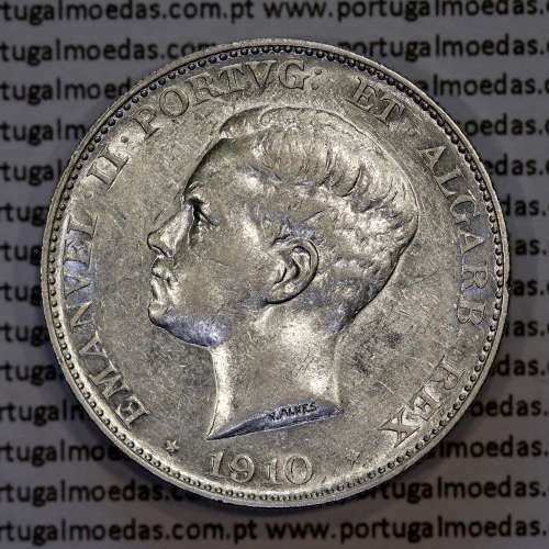 500 réis 1910 prata D. Manuel II, Centenário da Guerra Peninsular de 1808-1814, (Bela), World Coins Portugal KM 556.