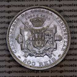 500 réis 1910 prata D. Manuel II, Centenário da Guerra Peninsular de 1808-1814, (Bela), World Coins Portugal KM 556.