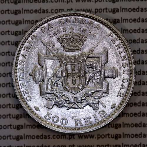 500 réis 1910 prata D. Manuel II, Centenário da Guerra Peninsular de 1808-1814, (Bela), World Coins Portugal KM 556.