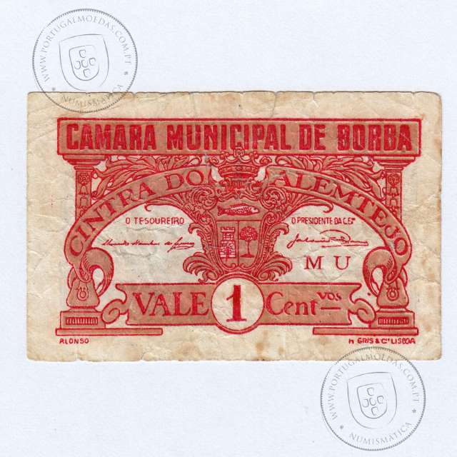 Cédula 1 Centavo Camara Municipal de Borba "de 20 Maio de 1921", (C), Referencia nº 920 no catálogo I.C.P.