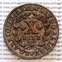 Portugal, copper coin of X Réis 1737 of D. João V, ∅ 34mm, Thick disc 2 mm, (UNC), Very rare coin in this state of conservation