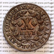 Portugal, copper coin of X Réis 1737 of D. João V, ∅ 34mm, Thick disc 2 mm, (UNC), Very rare coin in this state of conservation