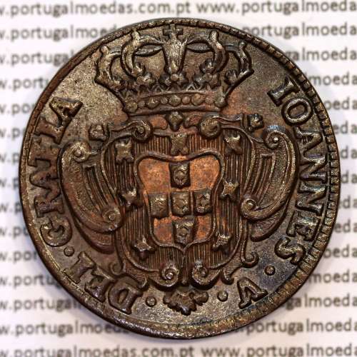 Portugal, copper coin of X Réis 1737 of D. João V, ∅ 34mm, Thick disc 2 mm, (UNC), Very rare coin in this state of conservation