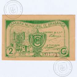 Portuguese notgeld, 2 Centavos Camara Municipal de Bragança, series H, (NC), Private emergency money notes from 1917 to 1925.