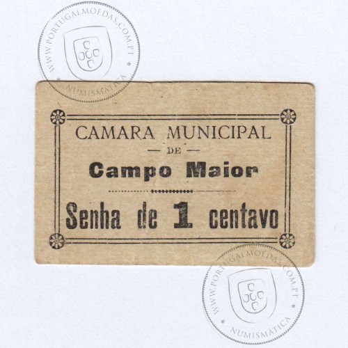 Cédula 1 Centavo Camara Municipal de Campo Maior "Senha de 1 centavo", (PC), Referencia nº 1288 no catálogo I.C.P.