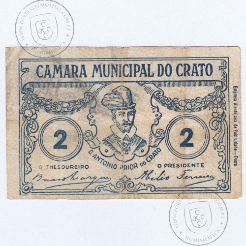 Portuguese notgeld, 2 Centavos Camara Municipal do Crato, (C), Private emergency money notes from 1917 to 1925.