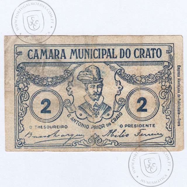 Portuguese notgeld, 2 Centavos Camara Municipal do Crato, (C), Private emergency money notes from 1917 to 1925.
