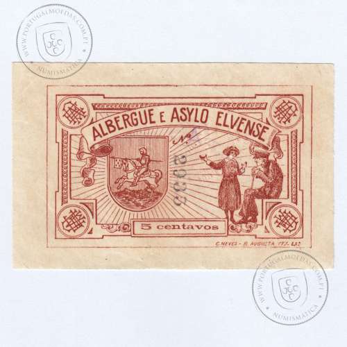 Cédula 5 Centavos Albergue e Azylo Elvenses, Elvas, (NC), Referencia nº 1649 no catálogo I.C.P.