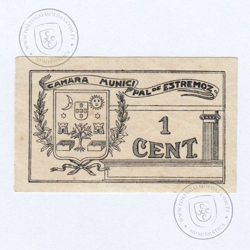 Portuguese notgeld, 1 Centavo Camara Municipal de Estremoz, Évora, (QNC), Private emergency money notes from 1917 to 1925.