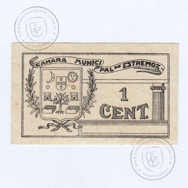 Portuguese notgeld, 1 Centavo Camara Municipal de Estremoz, Évora, (QNC), Private emergency money notes from 1917 to 1925.