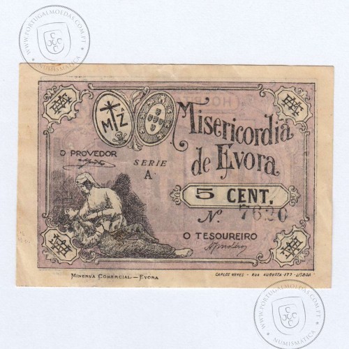 Portuguese notgeld, 5 Centavos Misericórdia de Évora, (QNC), Private emergency money notes from 1917 to 1925.