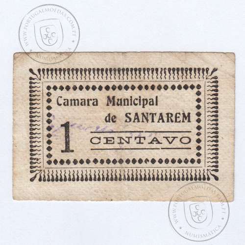 Portuguese notgeld, 1 Centavo Camara Municipal de Santarém, (C), Private emergency money notes from 1917 to 1925.