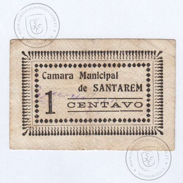 Cédula, 1 Centavo Camara Municipal de Santarém, "u" fantasiado, (C), Referencia nº 3691 no catálogo I.C.P.