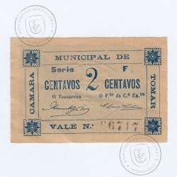 Cédula, 2 Centavos Camara Municipal de Tomar, "Estrelas dos cantos em posição 1", (PC), Referencia nº 4081 no catálogo I.C.P.