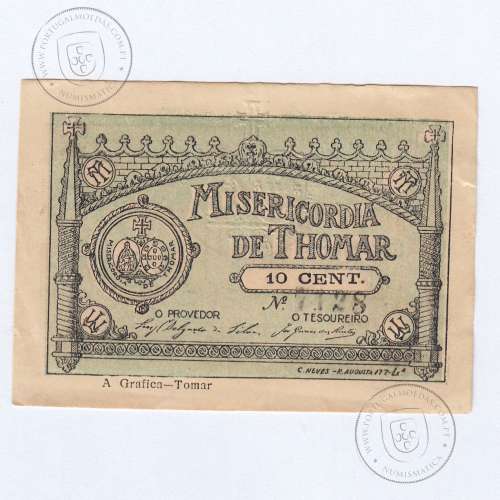 Cédula, 10 Centavos Misericórdia de Tomar, "No rodapé "C.NEVES-R. AUGUSTA 177-Lisboa", (PC), Ref. nº 4097 no catálogo I.C.P.