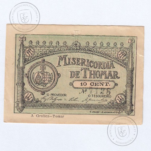 Portuguese notgeld, 10 Centavos de Tomar, "MISERICORDIA DE THOMAR", (PC), Private emergency money notes from 1917 to 1925.