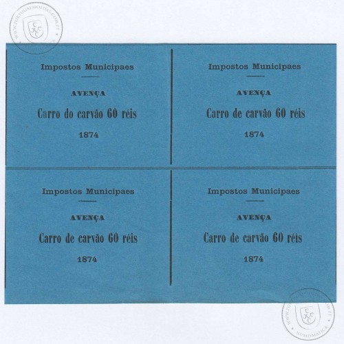 Portugal, Block of Municipal Taxes Receipt Notes 1874 "Coal Car 60 réis", (NC), not listed in any catalogue.