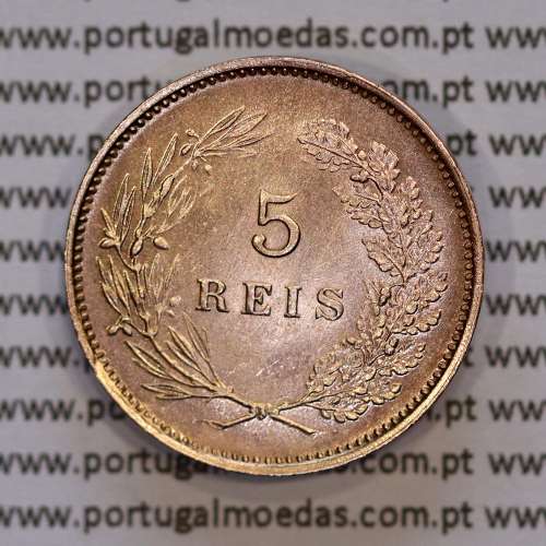 5 réis 1910 bronze D. Manuel II, (Soberba), World Coins Portugal KM 555.