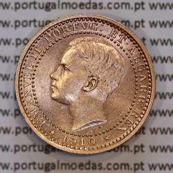 Portugal, bronze coin of 5 réis 1910 D. Manuel II, (UNC), World Coins Portugal KM 555