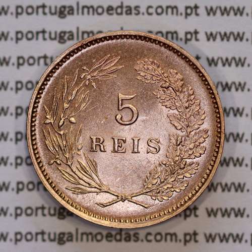 Portugal, bronze coin of 5 réis 1910 D. Manuel II, (UNC), World Coins Portugal KM 555