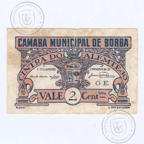 Cédula 2 Centavos Camara Municipal de Borba "de 20 Maio de 1921", (C), Referencia nº 921 no catálogo I.C.P.