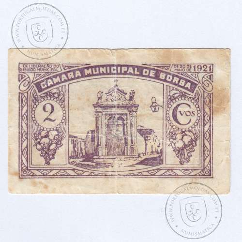 Cédula 2 Centavos Camara Municipal de Borba "de 20 Maio de 1921", (C), Referencia nº 921 no catálogo I.C.P.
