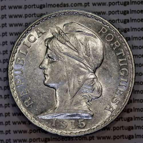 Portugal, silver coin of 1 Escudo 1915, 1$00 silver "escudo" 1915 Portuguese Republic, (EF/XF), World Coins Portugal KM 564