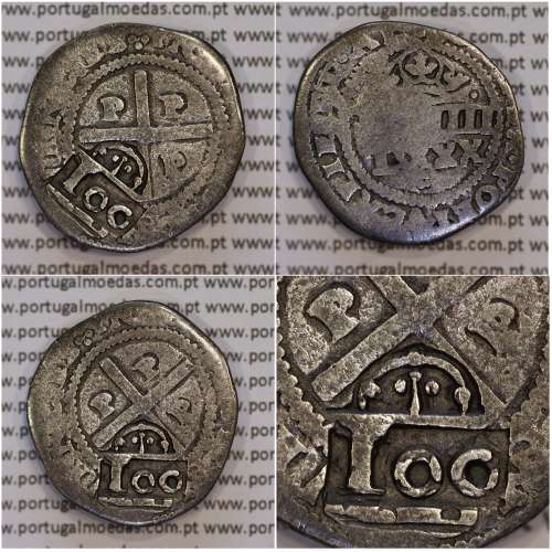 Carimbo de 100 Réis de D. Afonso VI, sobre moeda 4 Vinténs Prata do Porto de D. João IV 1640-1656, World Coins Portugal KM 426.3