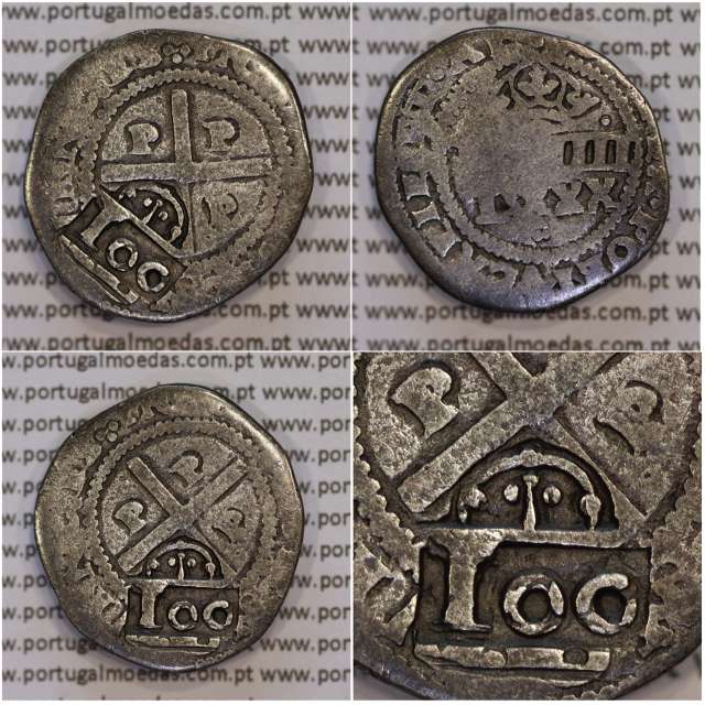 silver coin countermarked of 100 Réis of D. Afonso VI 1663, on, 4 Vinténs Porto of D. João IV 1640-1656, W.C. Portugal KM426.3