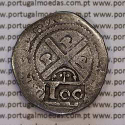 Carimbo de 100 Réis de D. Afonso VI, sobre moeda 4 Vinténs Prata do Porto de D. João IV 1640-1656, World Coins Portugal KM 426.3