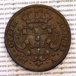 X Réis 1736 cobre D. João V, ∅ 37mm, Disco grosso 2 mm, 7 cachos à direita e 7 cachos à esquerda, World Coins Portugal KM 217