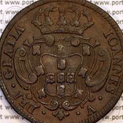 X Réis 1736 cobre D. João V, ∅ 37mm, Disco grosso 2 mm, 7 cachos à direita e 7 cachos à esquerda, World Coins Portugal KM 217