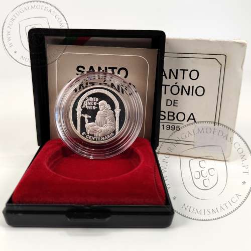 Proof 500 Escudos 1995 Santo António, 8º Centenário, Estojo moeda prata Proof 500$00 1995, World Coins Portugal KM 686b