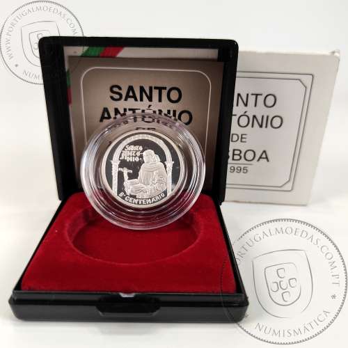 Proof 500 Escudos 1995 Santo António, 8º Centenário, Estojo moeda prata Proof 500$00 1995, World Coins Portugal KM 686b