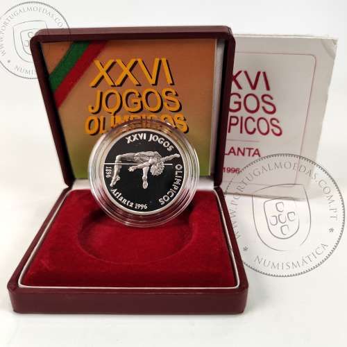 Proof 200 Escudos 1996 XXVI Jogos Olímpicos - Atlanta, Estojo moeda prata Proof 200$00 1996 XXVI Jogos Olímpicos - Atlanta 96