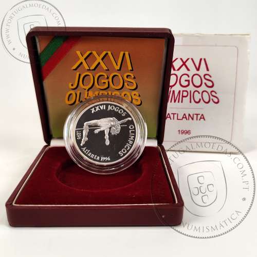 Proof 200 Escudos 1996 XXVI Jogos Olímpicos - Atlanta, Estojo moeda prata Proof 200$00 1996 XXVI Jogos Olímpicos - Atlanta 96